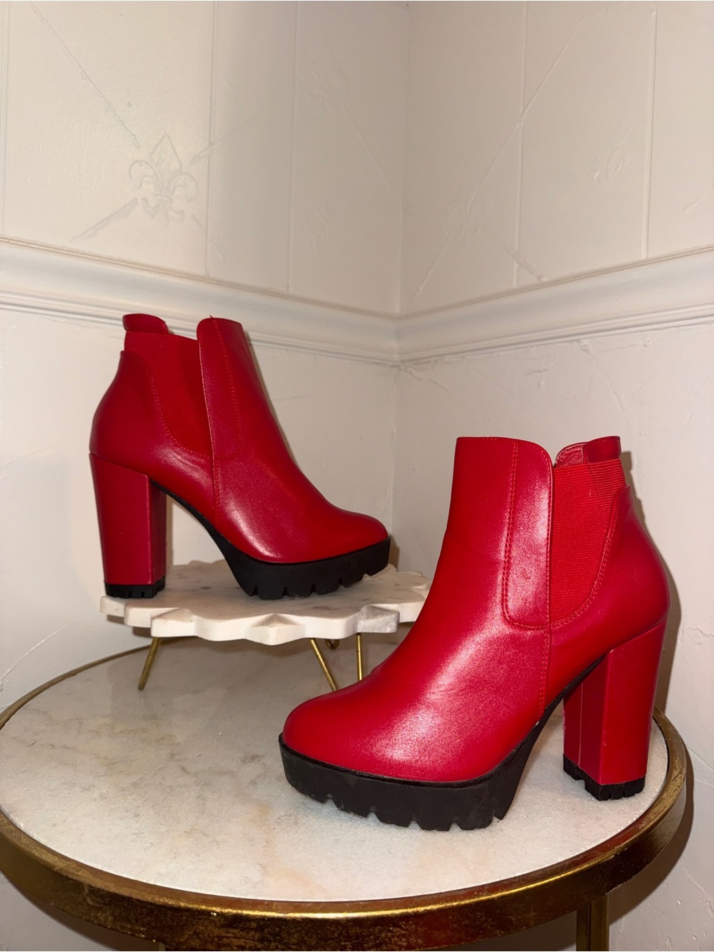 Allegra K Red Platform Chelsea Ankle Boots